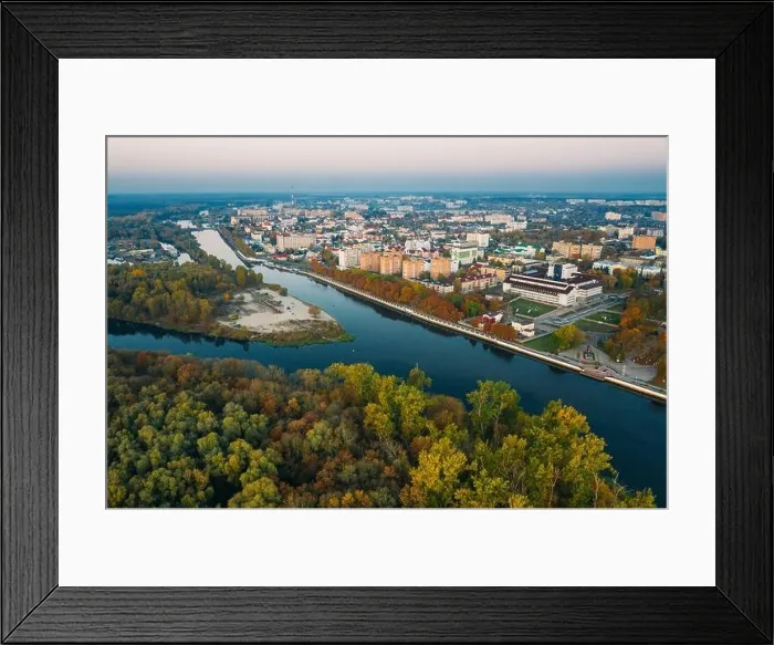 Framed Print : Pinsk, Brest Region Of Belarus, In The Polesia Region, At The Confluence Of The Pina River And The Pripyat River. Pinsk Cityscape Skyline In Autumn Framed Print : Pinsk, Brest Region Of Belarus, In The Polesia Region, At The Confluence Of The Pina River And The Pripyat River. Pinsk Cityscape Skyline In Autumn