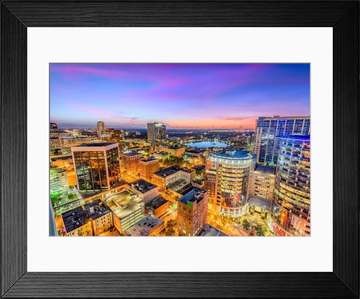 Framed Print : Orlando, Florida, USA aerial cityscape towards Eola Lake Framed Print : Orlando, Florida, USA aerial cityscape towards Eola Lake