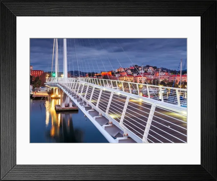 Framed Print : La Spezia, Italy town skyline and bridge from the port dusk Framed Print : La Spezia, Italy town skyline and bridge from the port dusk