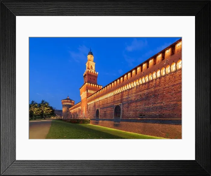 Framed Print : Sforzesco Castle and fountain in Milan, Italy at twilight Framed Print : Sforzesco Castle and fountain in Milan, Italy at twilight