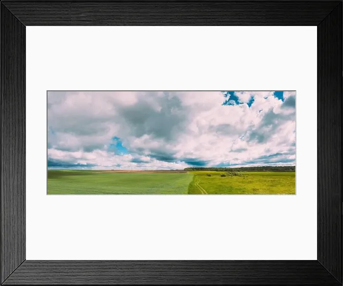 Framed Print : Countryside Rural Field Landscape With Young Wheat Sprouts In Spring Summer Cloudy Day. Agricultural Field. Young Wheat Shoots. Aerial View, Panorama Framed Print : Countryside Rural Field Landscape With Young Wheat Sprouts In Spring Summer Cloudy Day. Agricultural Field. Young Wheat Shoots. Aerial View, Panorama