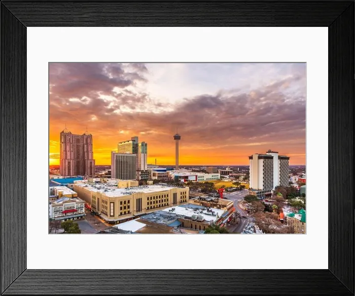 Framed Print : San Antonio, Texas, USA skyline at dusk from above Framed Print : San Antonio, Texas, USA skyline at dusk from above