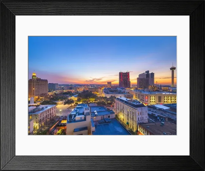 Framed Print : San Antonio, Texas, USA skyline at dusk from above Framed Print : San Antonio, Texas, USA skyline at dusk from above
