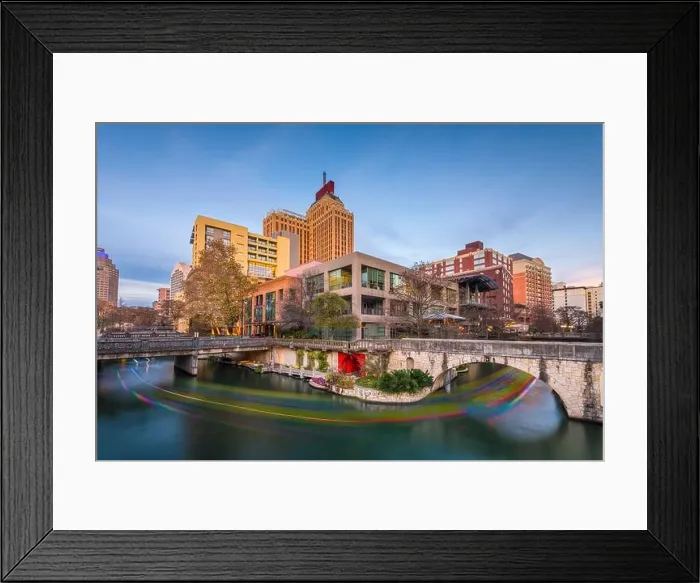 Framed Print : San Antonio, Texas, USA skyline on the river walk at dusk Framed Print : San Antonio, Texas, USA skyline on the river walk at dusk