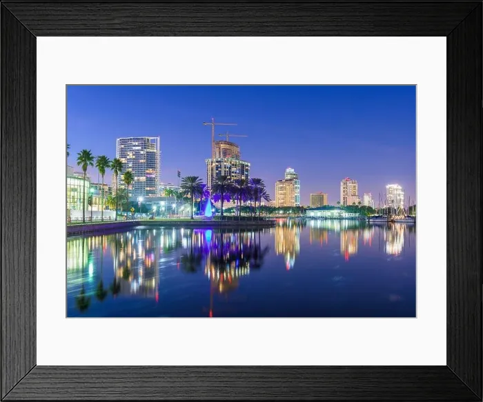 Framed Print : St. Petersburg, Florida, USA downtown city skyline at twilight on the bay Framed Print : St. Petersburg, Florida, USA downtown city skyline at twilight on the bay