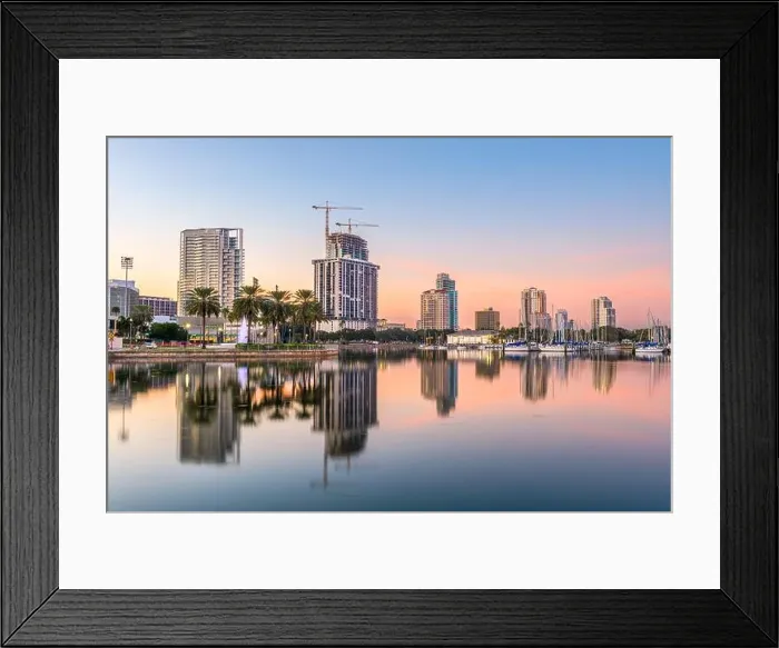 Framed Print : St. Petersburg, Florida, USA downtown city skyline at twilight on the bay