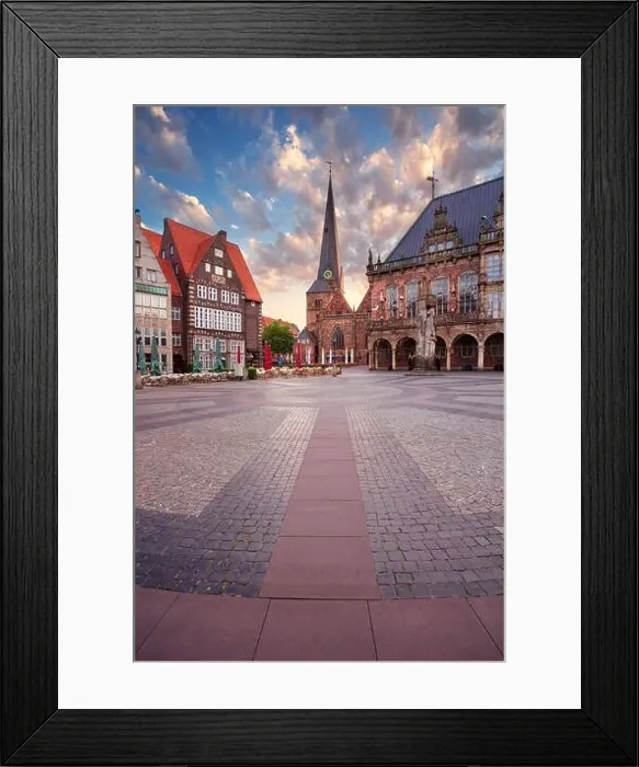 Framed Print : Bremen, Germany. Cityscape image of Hanseatic City of Bremen, Germany with historic Market Square and Town Hall at summer sunrise Framed Print : Bremen, Germany. Cityscape image of Hanseatic City of Bremen, Germany with historic Market Square and Town Hall at summer sunrise