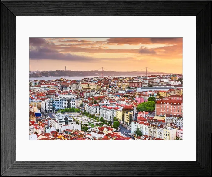 Framed Print : Lisbon, Portugal City Skyline with Sao Jorge Castle and the Tagus River