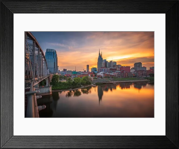 Framed Print : Nashville, Tennessee, USA downtown city skyline at dusk on the Cumberland River Framed Print : Nashville, Tennessee, USA downtown city skyline at dusk on the Cumberland River