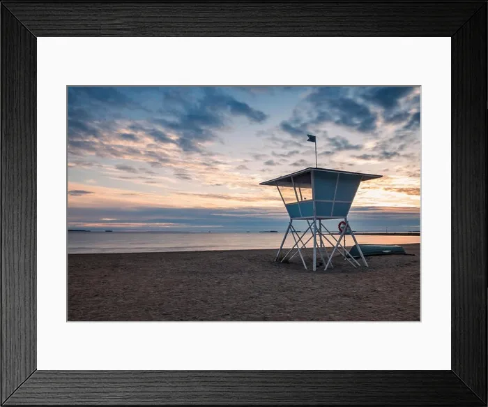Framed Print : Lifeguard Tower on the Beach at Sunset during the Summer in Finland Framed Print : Lifeguard Tower on the Beach at Sunset during the Summer in Finland