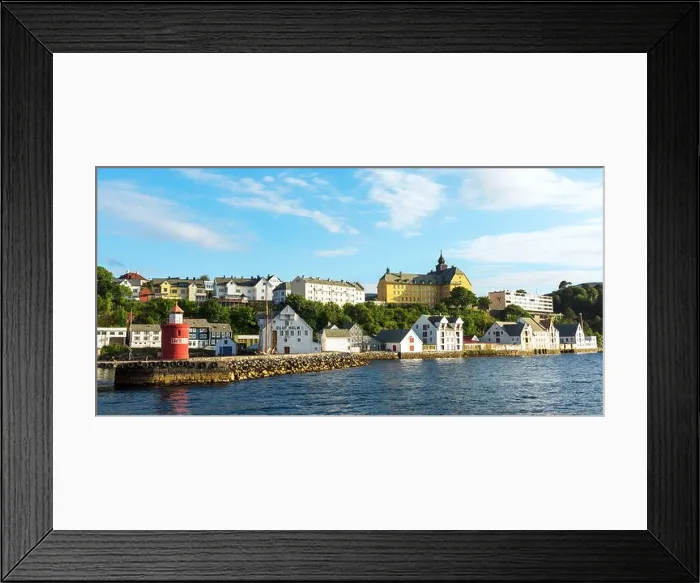 Framed Print : Colorful scene in Alesund port town on western coast of Norway. Pier and lighthouse against the bright day sky Framed Print : Colorful scene in Alesund port town on western coast of Norway. Pier and lighthouse against the bright day sky