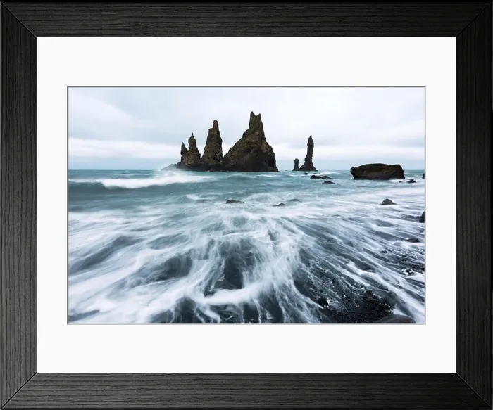 Framed Print : Basalt rock formations Troll toes on black beach. Reynisdrangar, Vik, Iceland Framed Print : Basalt rock formations Troll toes on black beach. Reynisdrangar, Vik, Iceland