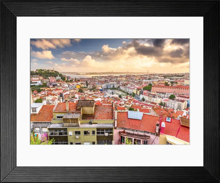 Framed Print : Lisbon, Portugal City Skyline with Sao Jorge Castle and the Tagus River