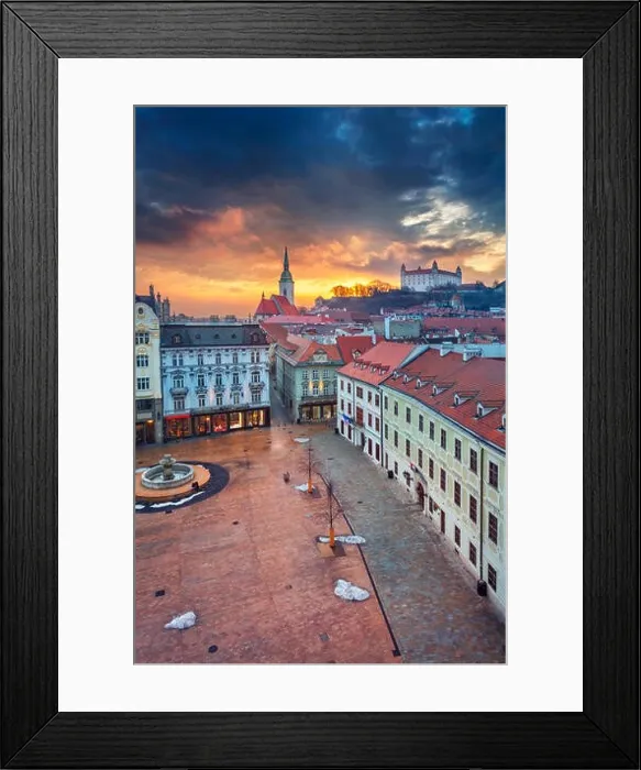 Framed Print : Bratislava. Aerial cityscape image of historical downtown of Bratislava, capital city of Slovakia during sunset Framed Print : Bratislava. Aerial cityscape image of historical downtown of Bratislava, capital city of Slovakia during sunset