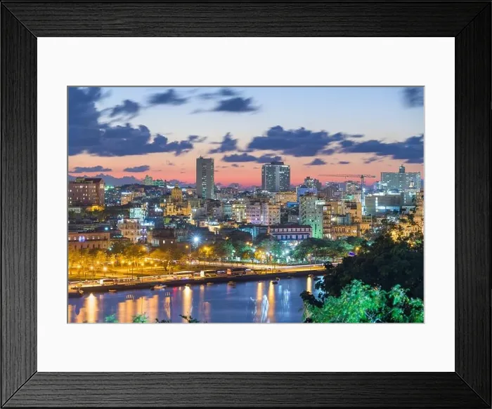 Framed Print : Havana, Cuba downtown skyline at twilight