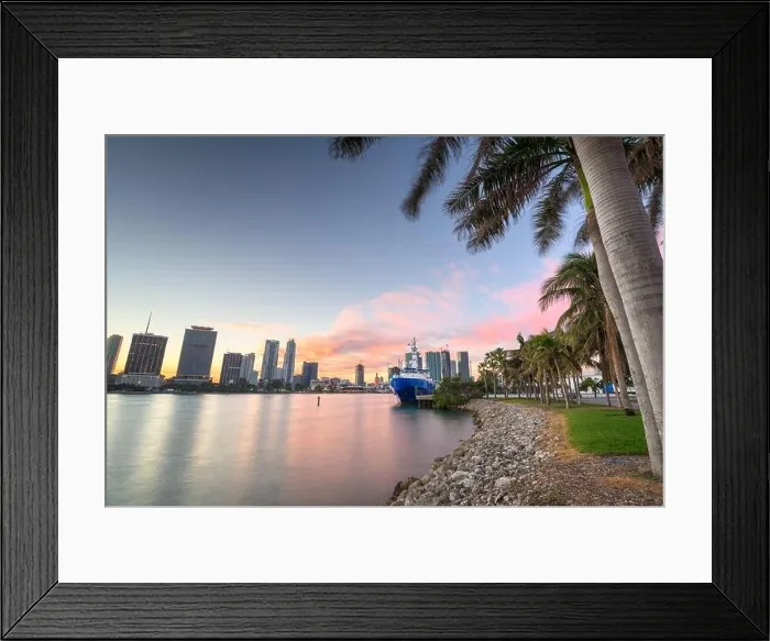 Framed Print : Miami, Florida city skyline on Biscayne Bay at dusk Framed Print : Miami, Florida city skyline on Biscayne Bay at dusk
