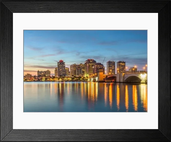 Framed Print : West Palm Beach, Florida, USA downtown skyline on the Intracoastal Waterway at dusk Framed Print : West Palm Beach, Florida, USA downtown skyline on the Intracoastal Waterway at dusk