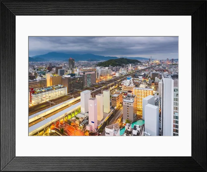Framed Print : Shizuoka, Japan downtown city skyline at twilight