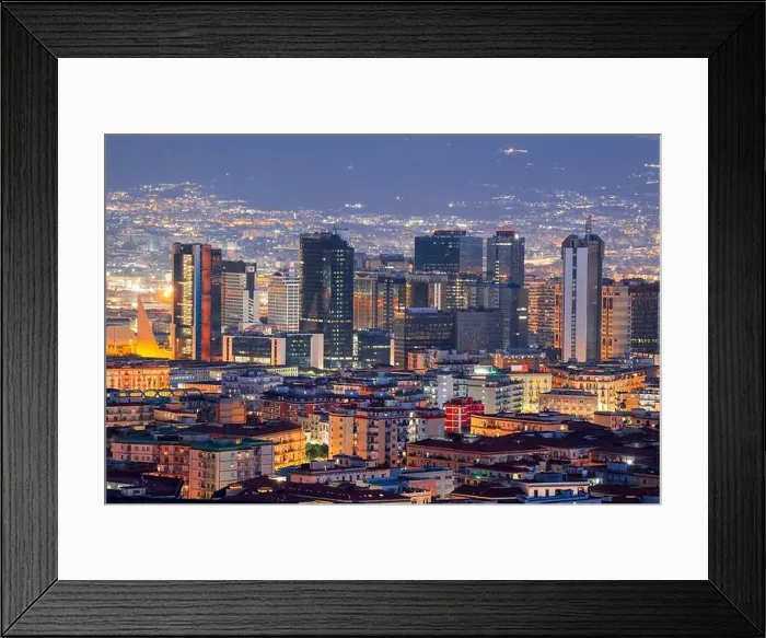 Framed Print : Naples, Italy with the financial district skyline under Mt. Vesuvius at twilight Framed Print : Naples, Italy with the financial district skyline under Mt. Vesuvius at twilight
