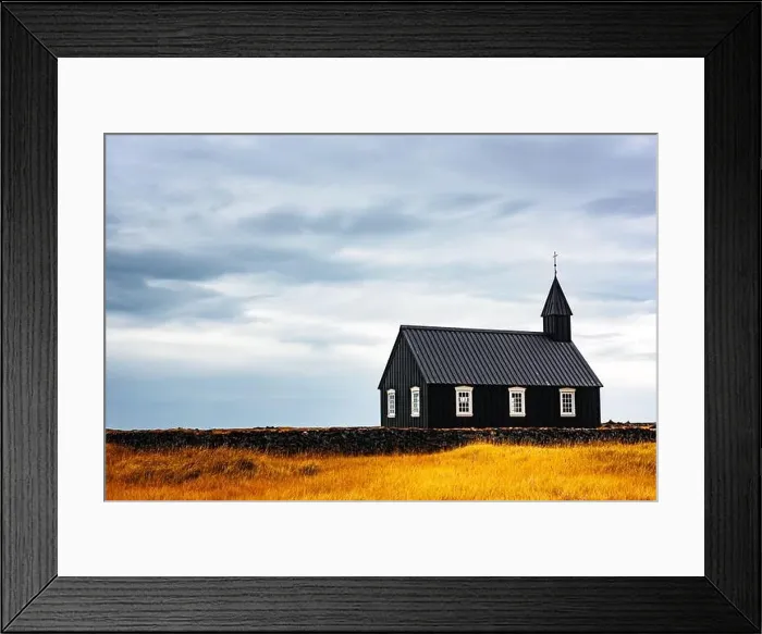 Framed Print : Picturesque autumn landscape with famous picturesque black church of Budir at Snaefellsnes peninsula region in Iceland Framed Print : Picturesque autumn landscape with famous picturesque black church of Budir at Snaefellsnes peninsula region in Iceland