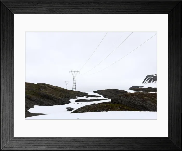 Framed Print : Typical norwegian landscape with snowy mountains and electric line near the famous Aurlandsvegen (Bjorgavegen), mountain road, Aurland, Norway Framed Print : Typical norwegian landscape with snowy mountains and electric line near the famous Aurlandsvegen (Bjorgavegen), mountain road, Aurland, Norway
