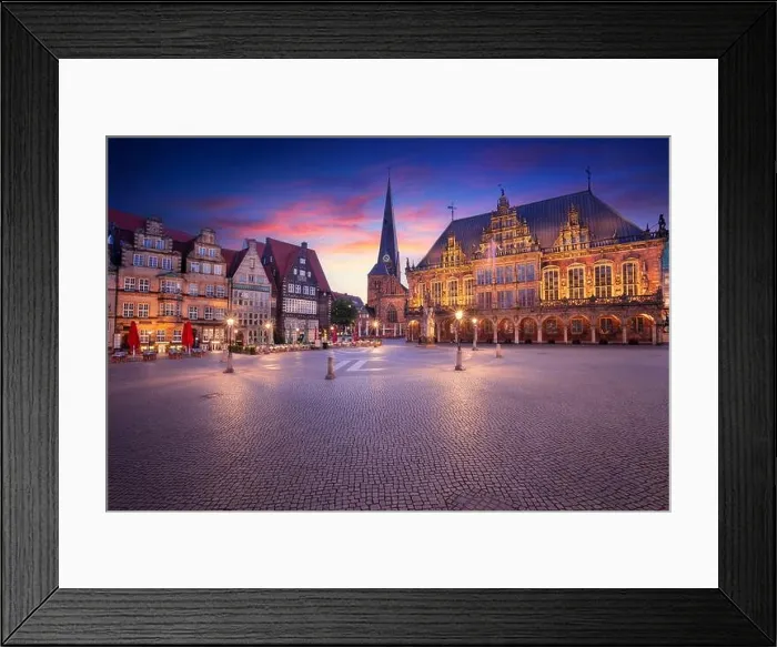 Framed Print : Bremen, Germany. Cityscape image of Hanseatic City of Bremen, Germany with historic Market Square and Town Hall at summer sunrise Framed Print : Bremen, Germany. Cityscape image of Hanseatic City of Bremen, Germany with historic Market Square and Town Hall at summer sunrise