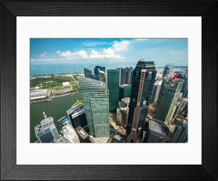 Framed Print : Aerial view of Singapore business district skyscrapers building and city in Singapore, Asia Framed Print : Aerial view of Singapore business district skyscrapers building and city in Singapore, Asia
