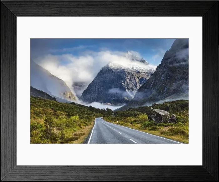 Framed Print : Mountain landscape, road to the Fiordland among great mountains, New Zealand Framed Print : Mountain landscape, road to the Fiordland among great mountains, New Zealand