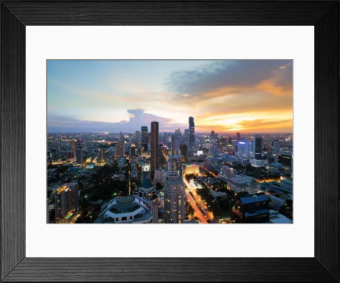 Framed Print : Modern building in Bangkok business district at Bangkok city with skyline at twilight, Thailand Framed Print : Modern building in Bangkok business district at Bangkok city with skyline at twilight, Thailand