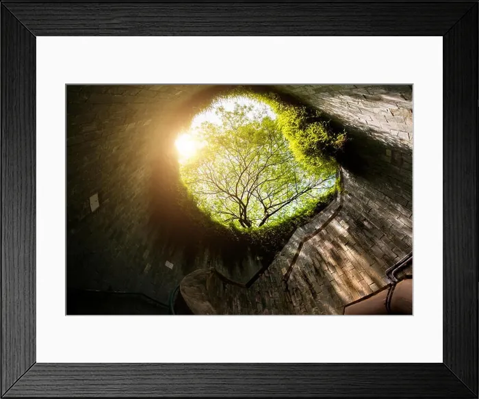 Framed Print : Spiral staircase of underground crossing in tunnel at Fort Canning Park, Singapore Framed Print : Spiral staircase of underground crossing in tunnel at Fort Canning Park, Singapore