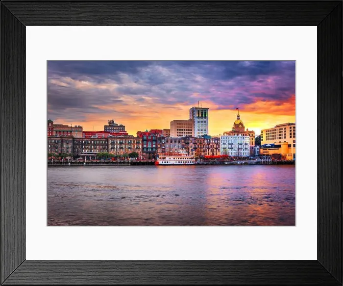 Framed Print : Savannah, Georgia, USA skyline on the Savannah River at dusk