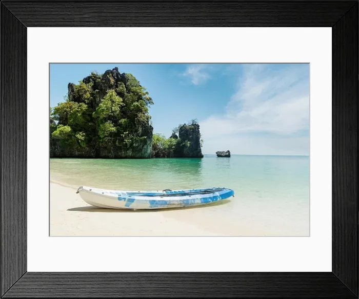 Framed Print : Blue kayaks on the tropical beach in Phuket, Thailand. Summer, Vacation and Travel concept Framed Print : Blue kayaks on the tropical beach in Phuket, Thailand. Summer, Vacation and Travel concept