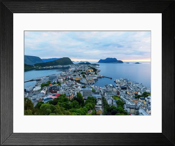 Framed Print : Colorful sunset in Alesund port town Framed Print : Colorful sunset in Alesund port town