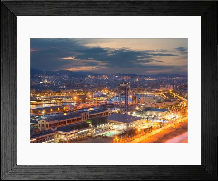 Framed Print : Top view of Barcelona city skyline during evening in Barcelona, Catalonia, Spain Framed Print : Top view of Barcelona city skyline during evening in Barcelona, Catalonia, Spain