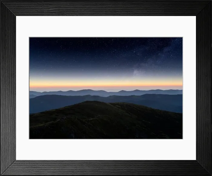 Framed Print : Mountains range against the backdrop of an incredible starry sky. Amazing night landscape with Milky Way. Tourism concept Framed Print : Mountains range against the backdrop of an incredible starry sky. Amazing night landscape with Milky Way. Tourism concept