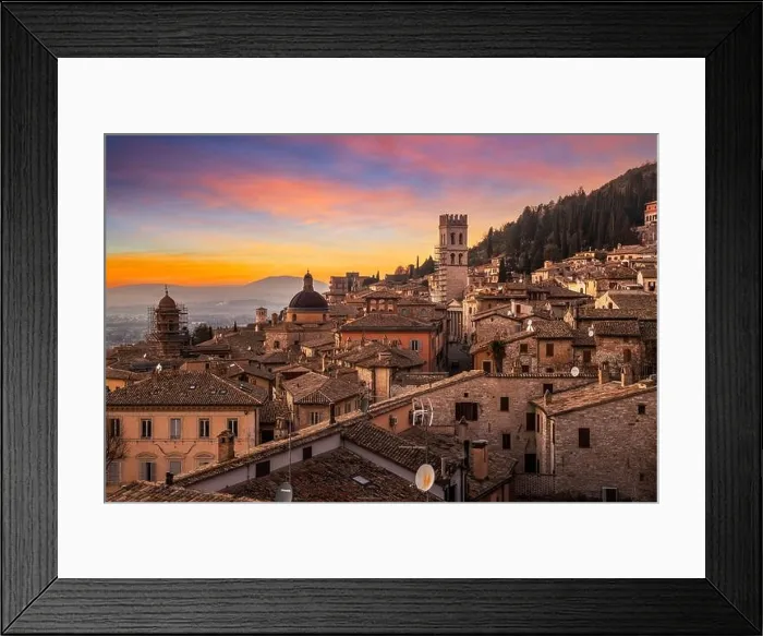 Framed Print : Assisi, Italy rooftop hilltop old town skyline at dusk Framed Print : Assisi, Italy rooftop hilltop old town skyline at dusk