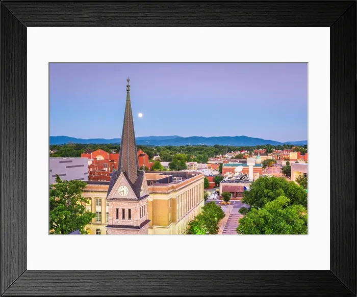 Framed Print : Roanoke, Virginia, USA downtown skyline and steeple at dawn Framed Print : Roanoke, Virginia, USA downtown skyline and steeple at dawn