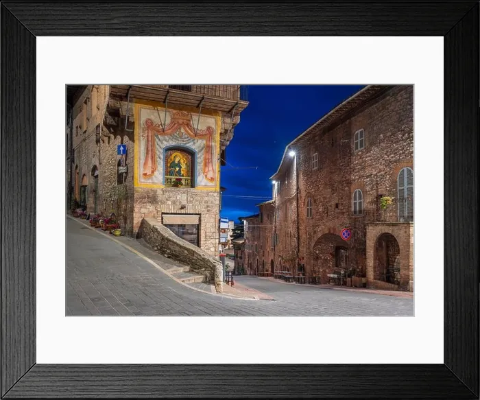 Framed Print : Assisi, Italy medieval town streets during blue hour Framed Print : Assisi, Italy medieval town streets during blue hour