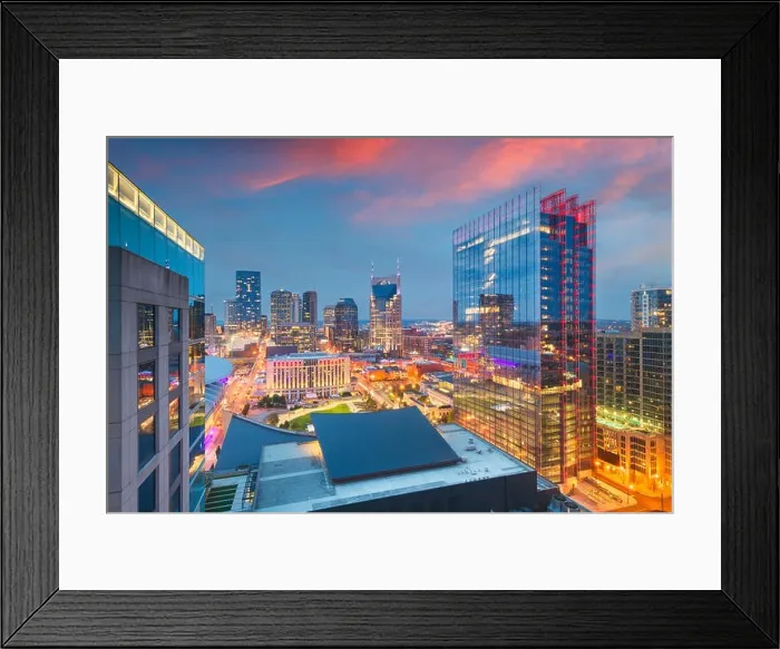 Framed Print : Nashville, Tennessee, USA downtown cityscape rooftop view at dusk Framed Print : Nashville, Tennessee, USA downtown cityscape rooftop view at dusk