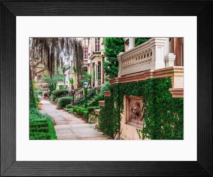 Framed Print : Savannah, Georgia, USA historic downtown sidewalks and rowhouses Framed Print : Savannah, Georgia, USA historic downtown sidewalks and rowhouses