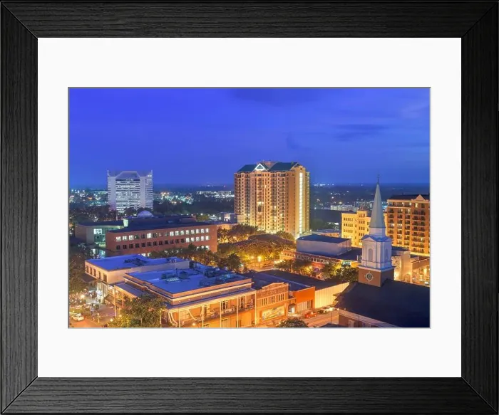 Framed Print : Tallahassee, Florida, USA downtown skyline from above at dusk Framed Print : Tallahassee, Florida, USA downtown skyline from above at dusk