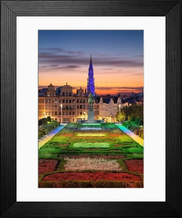 Framed Print : Brussels, Belgium. Cityscape image of Brussels with City Hall and Mount of the Arts area at sunset Framed Print : Brussels, Belgium. Cityscape image of Brussels with City Hall and Mount of the Arts area at sunset