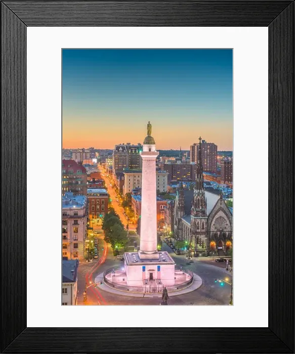 Framed Print : Baltimore, Maryland, USA cityscape at Mt. Vernon and the Washington Monument Framed Print : Baltimore, Maryland, USA cityscape at Mt. Vernon and the Washington Monument