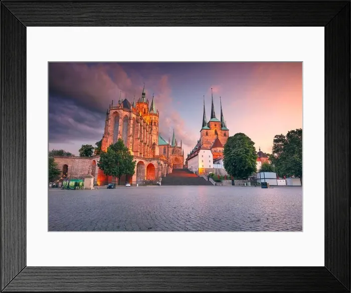 Framed Print : Erfurt, Germany. Cityscape image of downtown Erfurt, Germany with Erfurt Cathedral at summer sunset