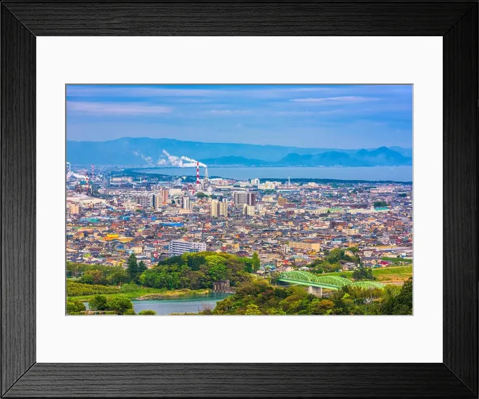 Framed Print : Fuji, Shizuoka, Japan town skyline Framed Print : Fuji, Shizuoka, Japan town skyline