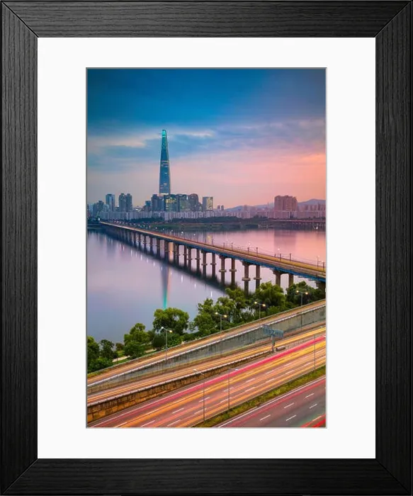 Framed Print : Seoul. Cityscape image of Seoul and Han River during summer sunset Framed Print : Seoul. Cityscape image of Seoul and Han River during summer sunset