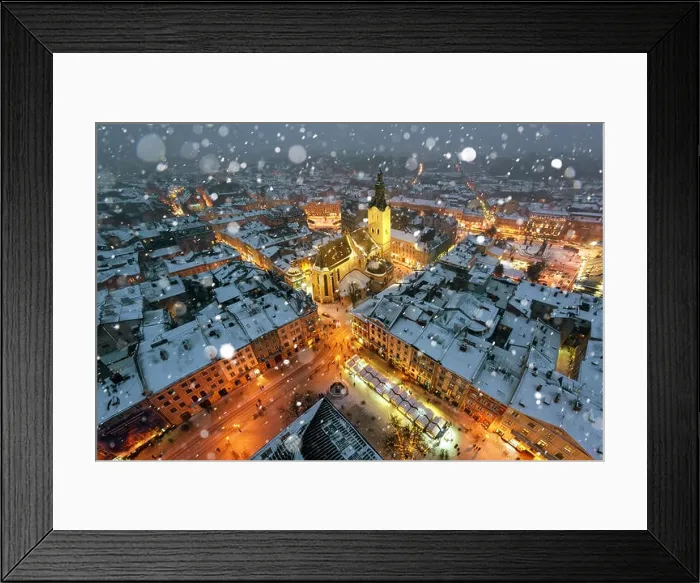 Framed Print : Lviv in winter time. Picturesque evening view on city center from top of town hall. Eastern Europe, Ukraine Framed Print : Lviv in winter time. Picturesque evening view on city center from top of town hall. Eastern Europe, Ukraine