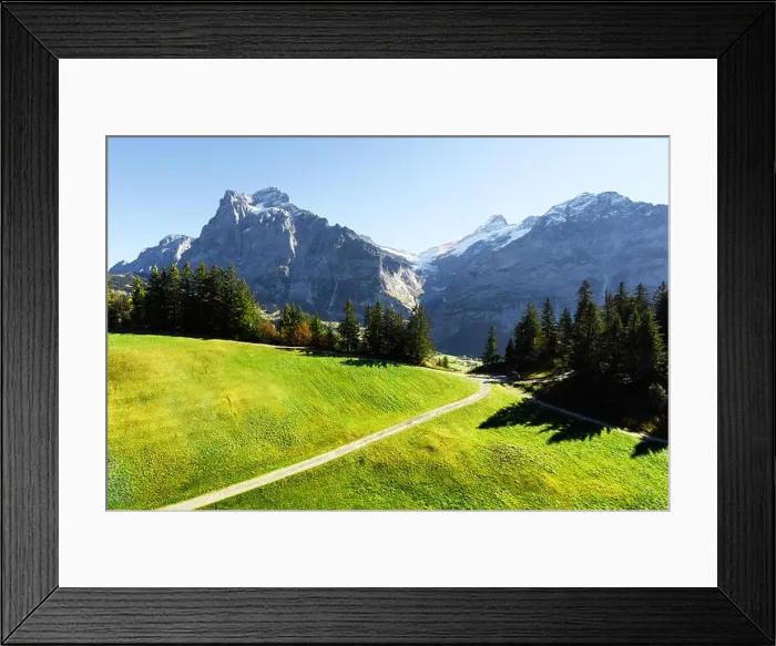 Framed Print : Swiss Alps mountains. Snowy peaks of Wetterhorn, Mittelhorn and Rosenhorn on background. Grindelwald valley, Switzerland. Landscape photography Framed Print : Swiss Alps mountains. Snowy peaks of Wetterhorn, Mittelhorn and Rosenhorn on background. Grindelwald valley, Switzerland. Landscape photography