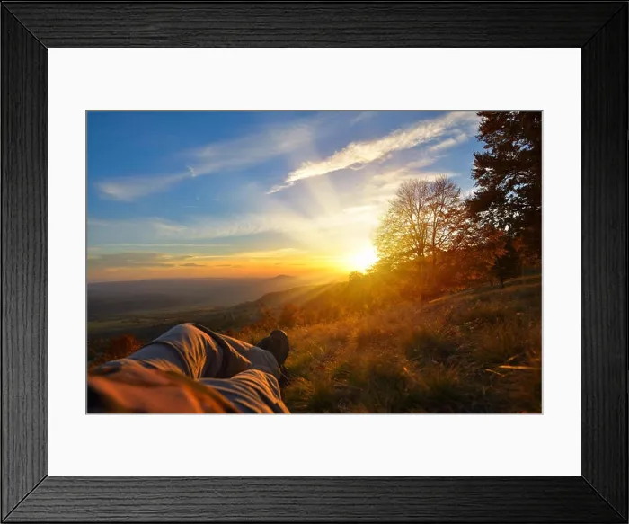 Framed Print : Resting on top of the mountain in warm sunset light, autumn landscape, golden colors Framed Print : Resting on top of the mountain in warm sunset light, autumn landscape, golden colors