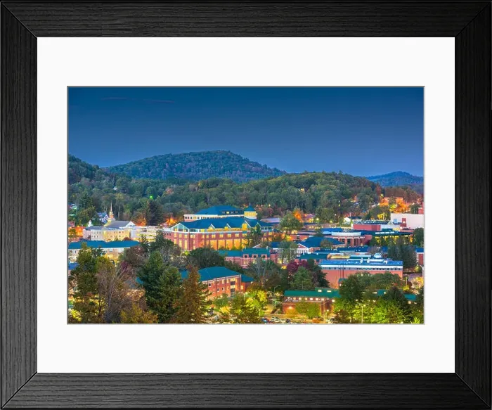 Framed Print : Boone, North Carolina, USA campus and town skyline at twilight Framed Print : Boone, North Carolina, USA campus and town skyline at twilight